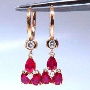 3ct Natural Ruby Diamonds Cluster Earrings 14kt Gold